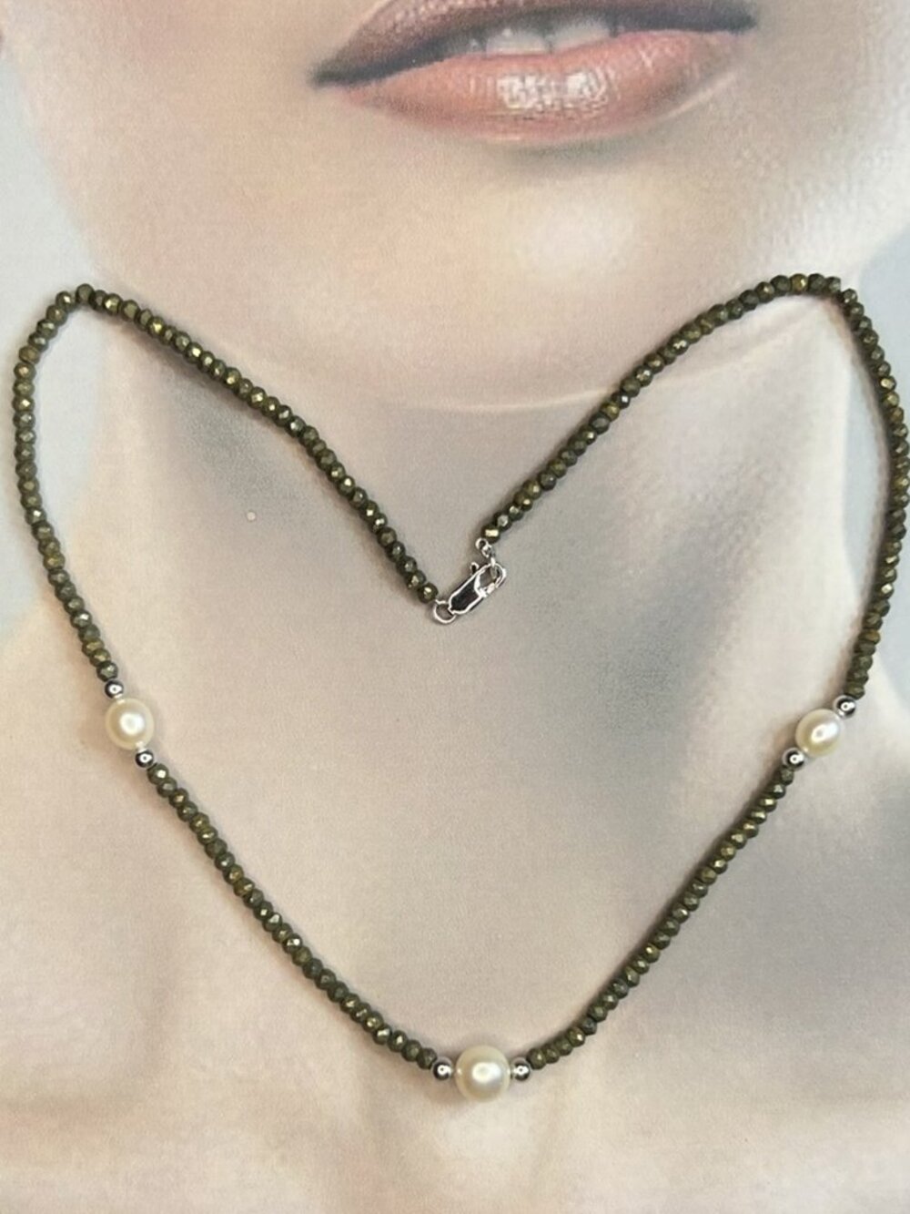 Natural Faceted Pyrite Crystal Beads with Freshwater Pearls Necklace